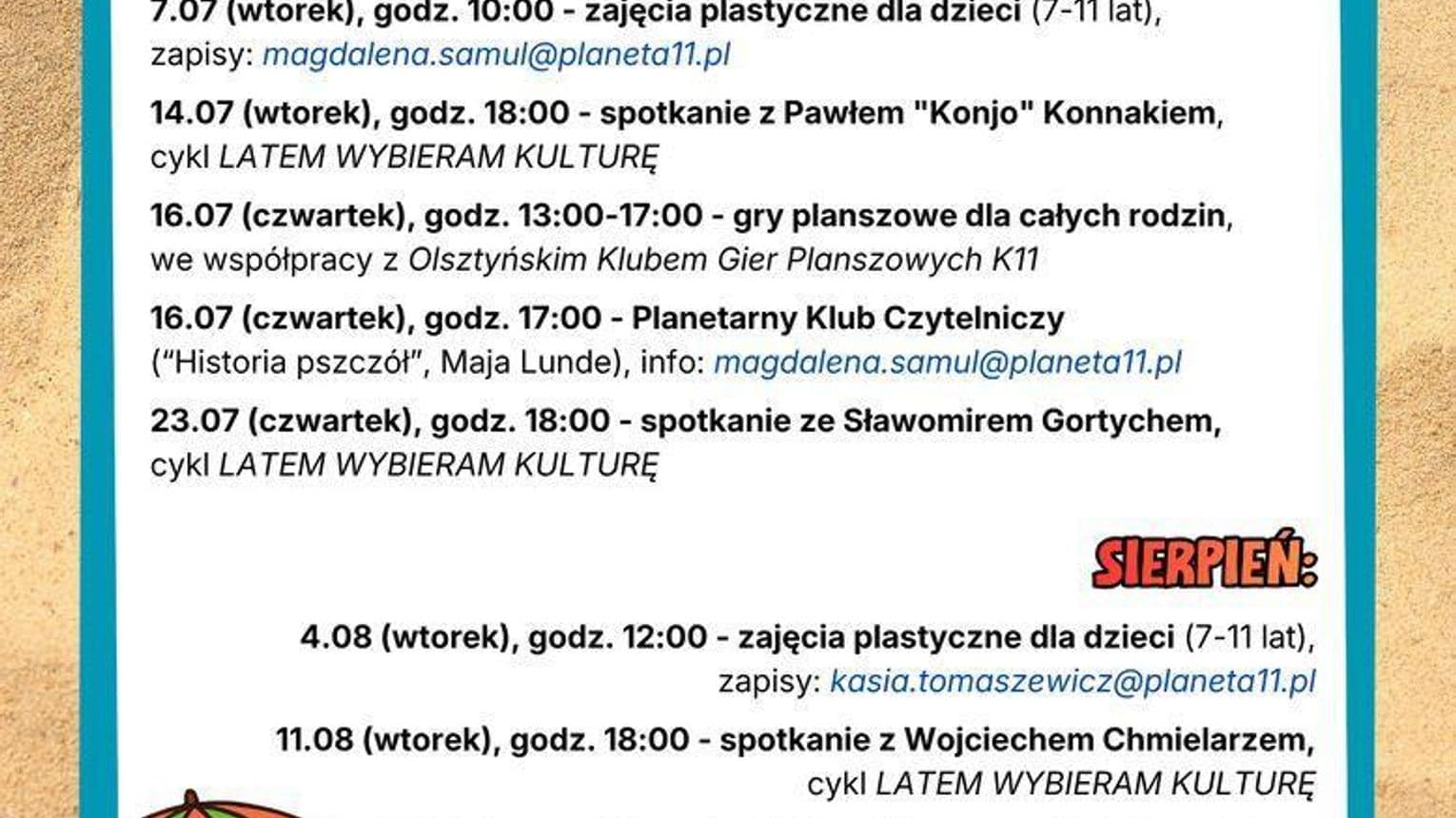 WAKACJE 2026 – kalendarium imprez