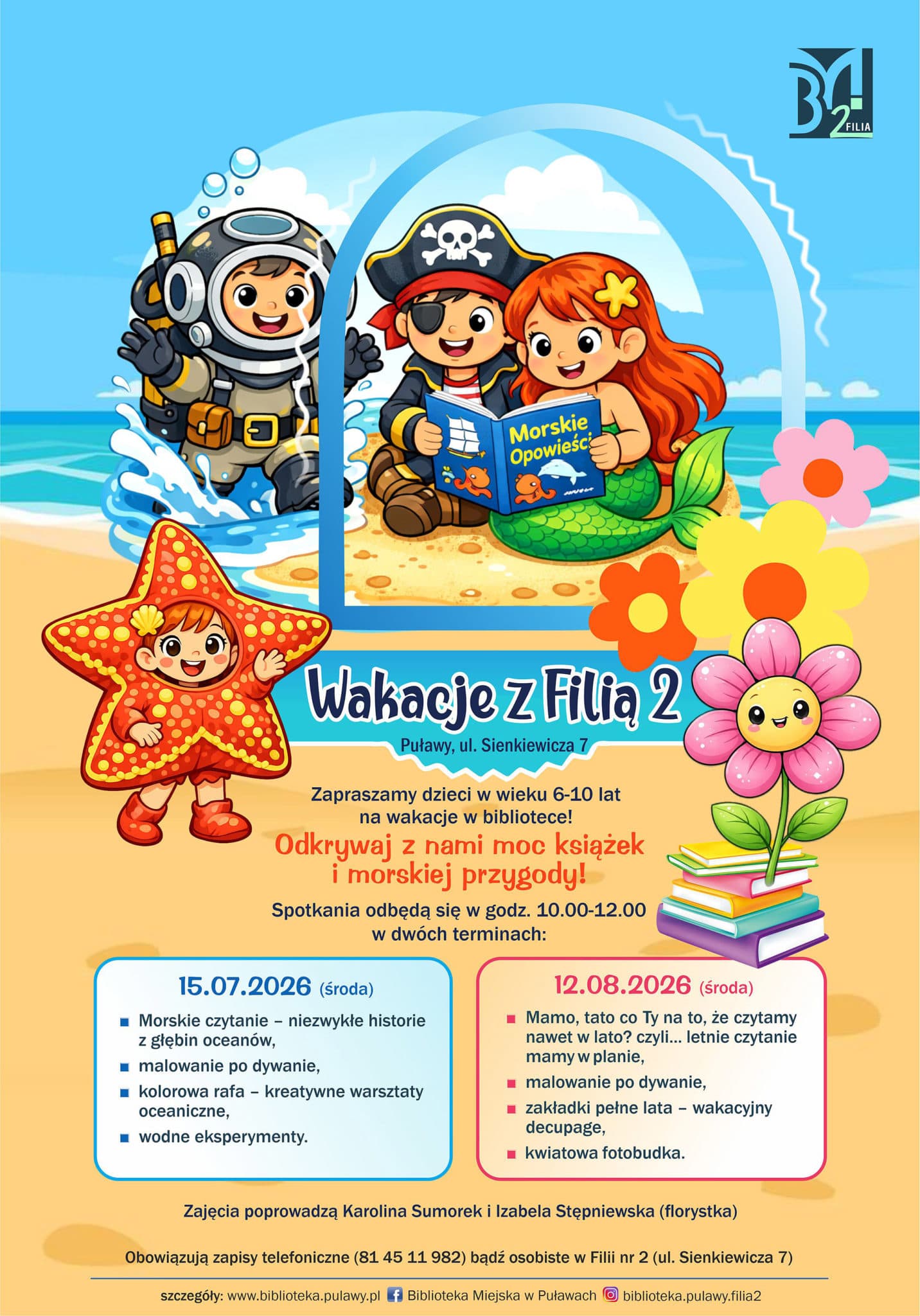 Wakacyjne atrakcje w Filii nr 2 Biblioteki Miejskiej w Puławach. Eksperymenty, decoupage i kwiatowa fotobudka |#LPU24.pl