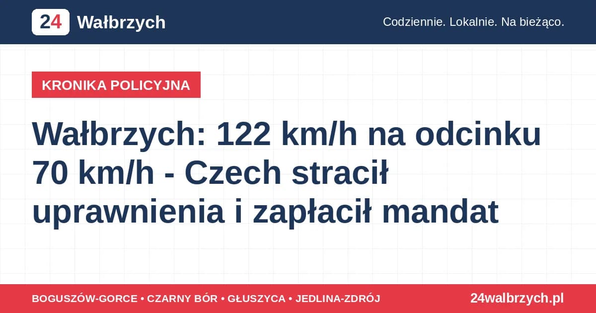 Wałbrzych: 122 km/h na odcinku 70 km/h - Czech stracił uprawnienia i zapłacił mandat