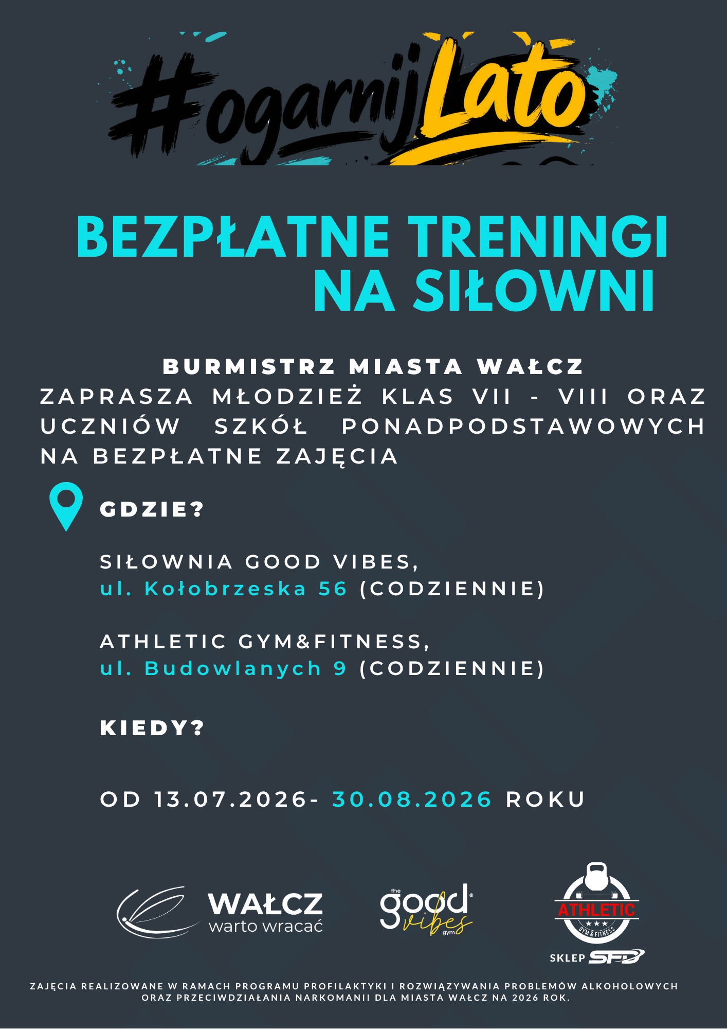 Wałcz. Bezpłatne treningi na siłowni dla młodzieży w ramach akcji „Ogarnij Lato”