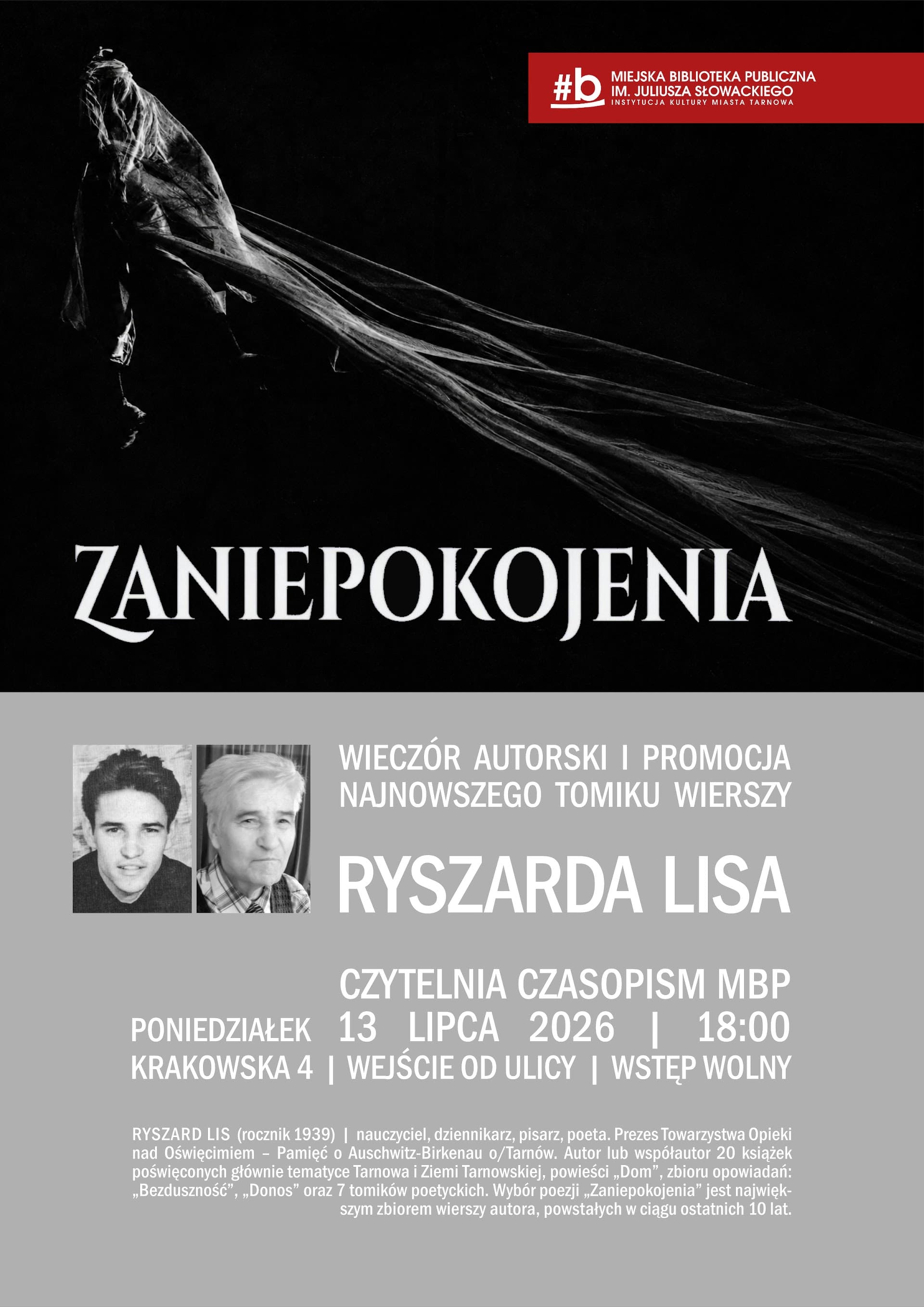 Wieczór autorski z Ryszardem Lisem i promocja tomu wierszy „Zaniepokojenia”