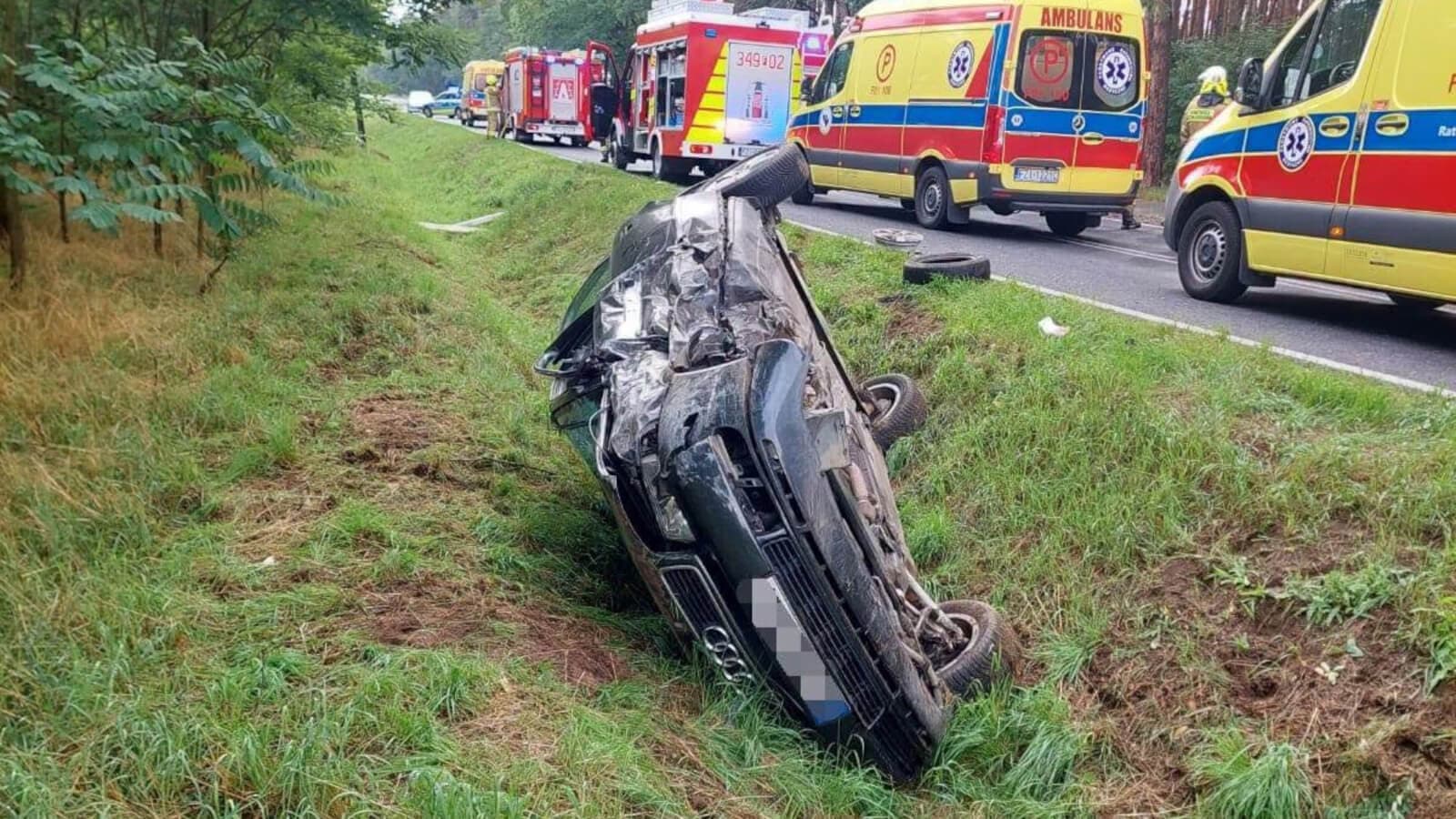 Wypadek na DW313 pod Babimostem. W akcji śmigłowiec LPR. Droga zablokowana (ZDJĘCIA)