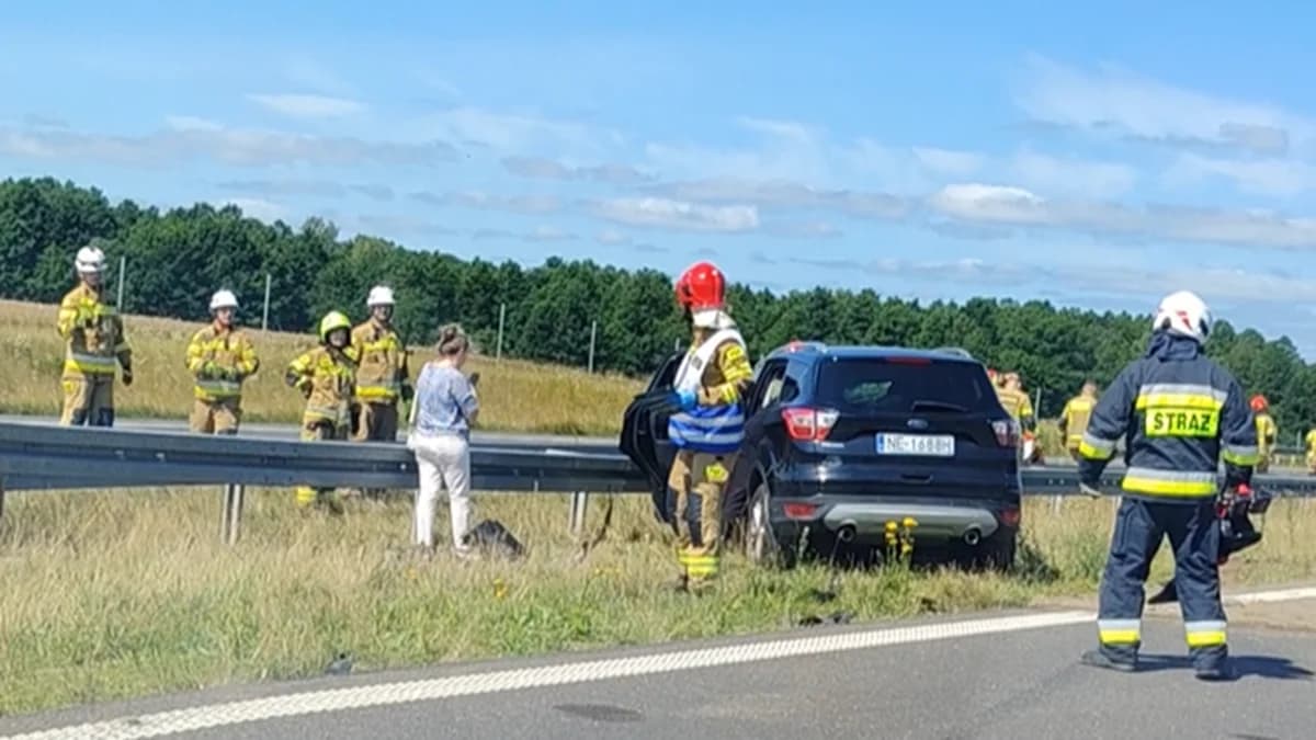 Wypadek na ekspresowej 7 w Grabinie w Gminie Ostróda