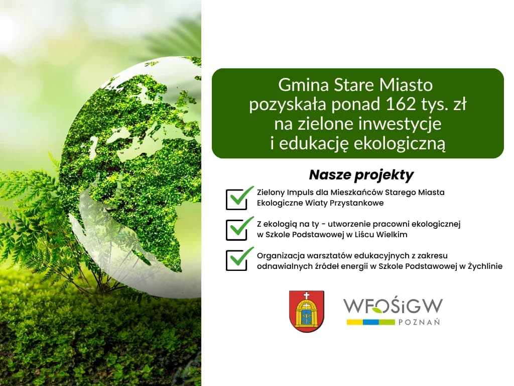 Zielone przystanki i nowoczesne ekopracownie. Gmina Stare Miasto pozyskała ponad 162 tys. zł