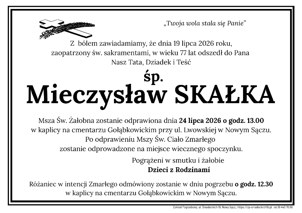 Zmarł Mieczysław Skałka. Uroczystości pogrzebowe odbędą się 24 lipca