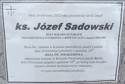 Zmarł Ś.P. KS. DZIEKAN JÓZEF SADOWSKI