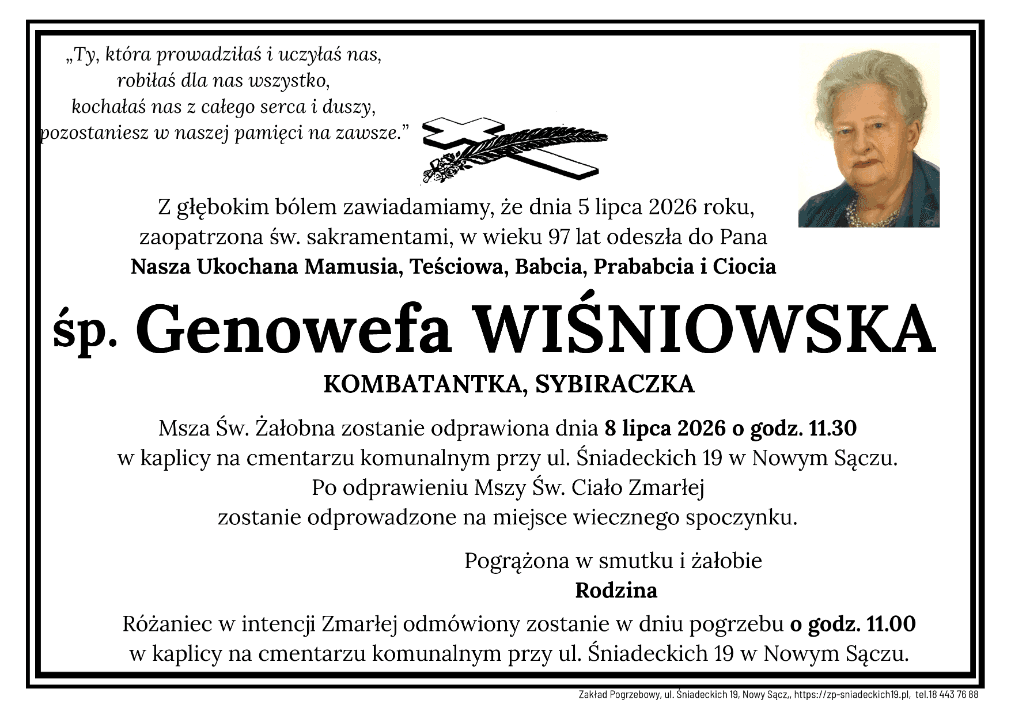 Zmarła Genowefa Wiśniowska. Kombatantka i Sybiraczka miała 97 lat