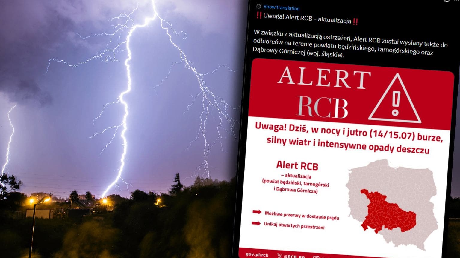 IMGW wydało ostrzeżenia pierwszego i drugiego stopnia. Jest też alert RCB. Nadchodzą burze