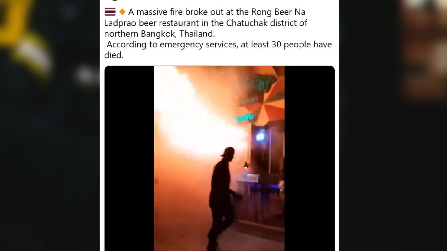 Tragedia w Bangkoku. W pubie wybuchł pożar. Nie żyje co najmniej 27 osób